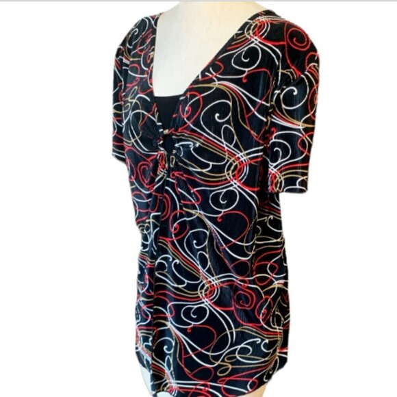 Lane Bryant Micro-Pleat Split Front Top Colorful Swirl Pattern Sz 3X #61C - Picture 4 of 7
